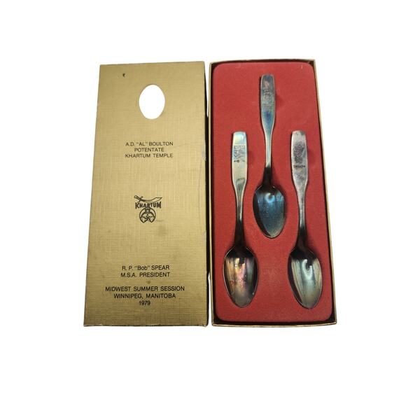 Vtg Onieda 1979 Khartum Temple MSA Winnipeg Manitoba Souvenir Spoon Set w/ Box - Picture 1 of 9